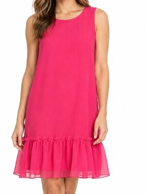 Tommy Hilfiger Hot Pink Ruffle Hem Sleeveless Shift Dress Size 14